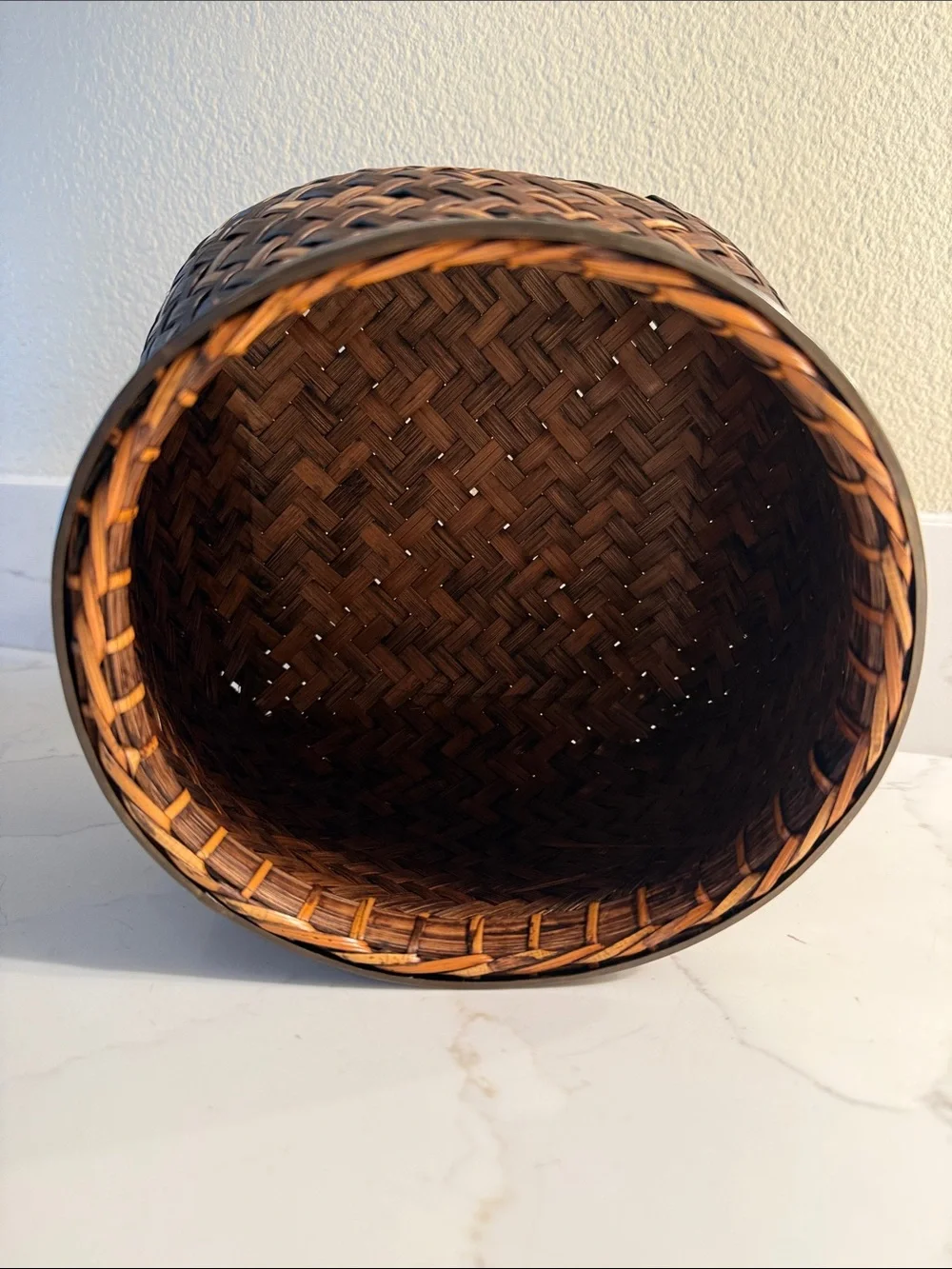 Vintage Japanese Style Wabi Sabi Basket with Metal Tim